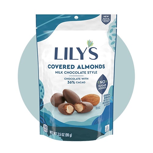 pouch of lilys milk chocolate style covered almonds