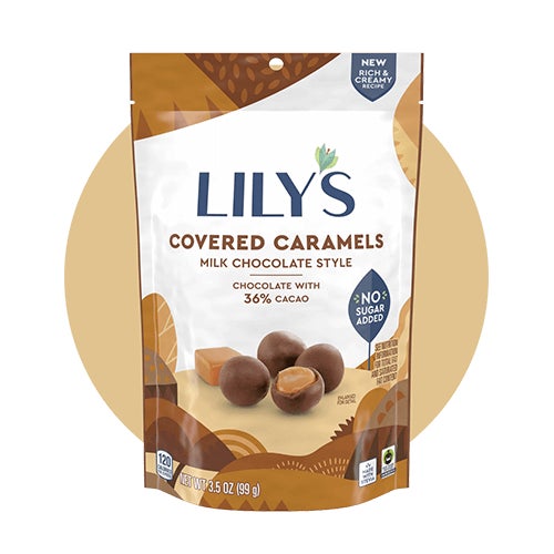 pouch of lilys milk chocolate style covered caramels