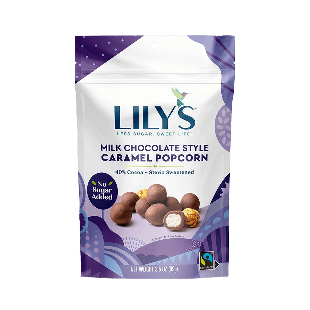 Lilys Milk Chocolate Style Caramel Popcorn 35 Oz Bag