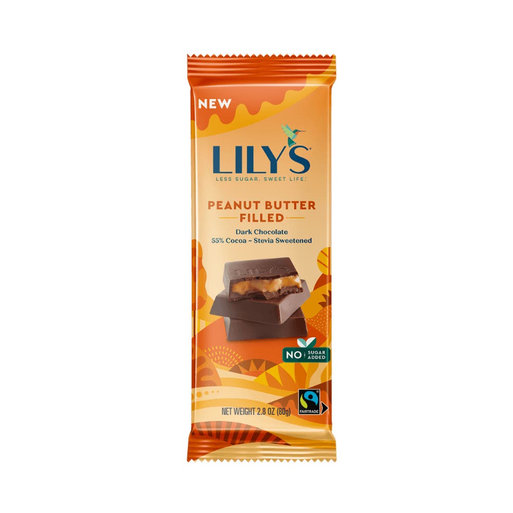 LILY'S Peanut Butter Filled Dark Chocolate Style Bar, 2.8 oz - Front of Package